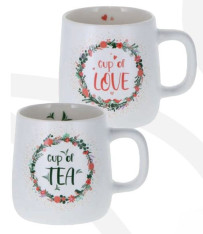 40222 TEA & LOVE FBC Becher 395 ml weiß matt mit seidenmattem Design, 2 Motive sortiert